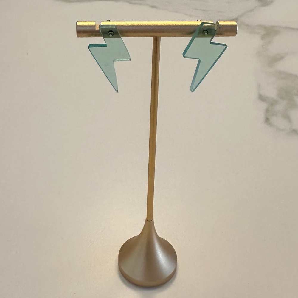 LISA SAYS GAH - Shazam! Acrylic Lightning Bolt Statement Earrings — Turquoise